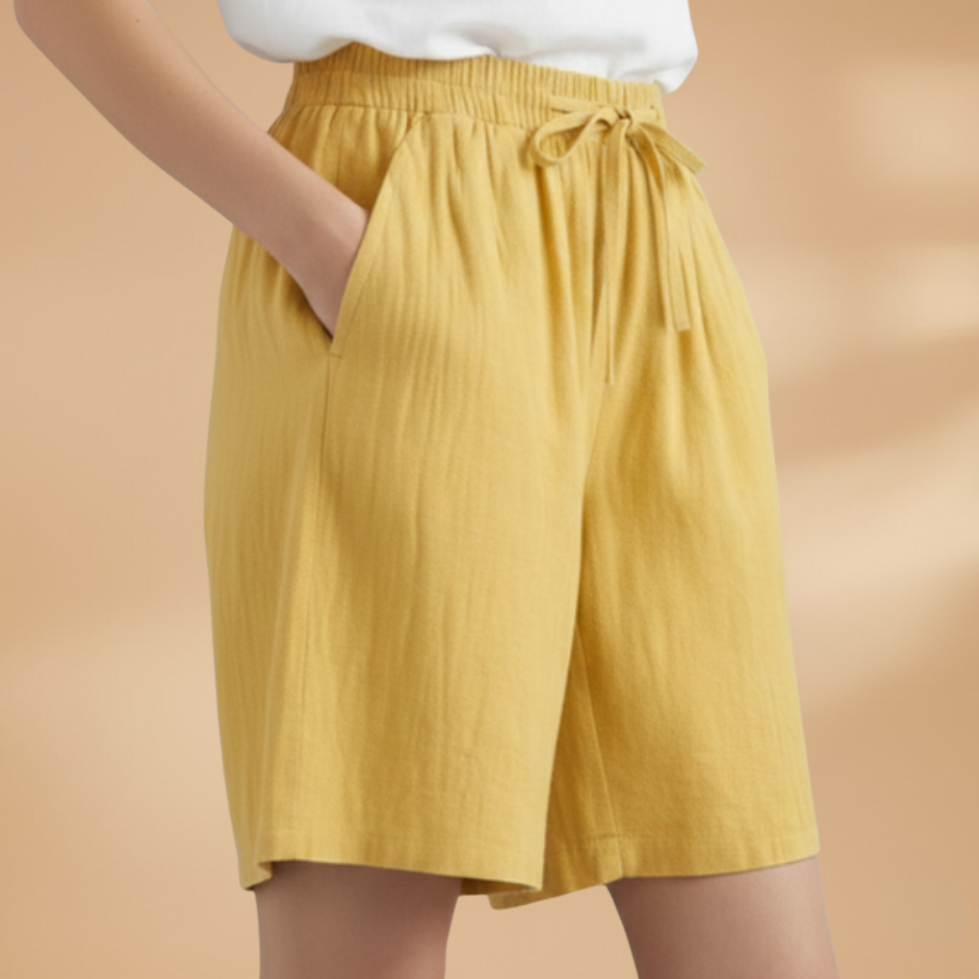 Short femme large taille froncée longueur genou vacances
