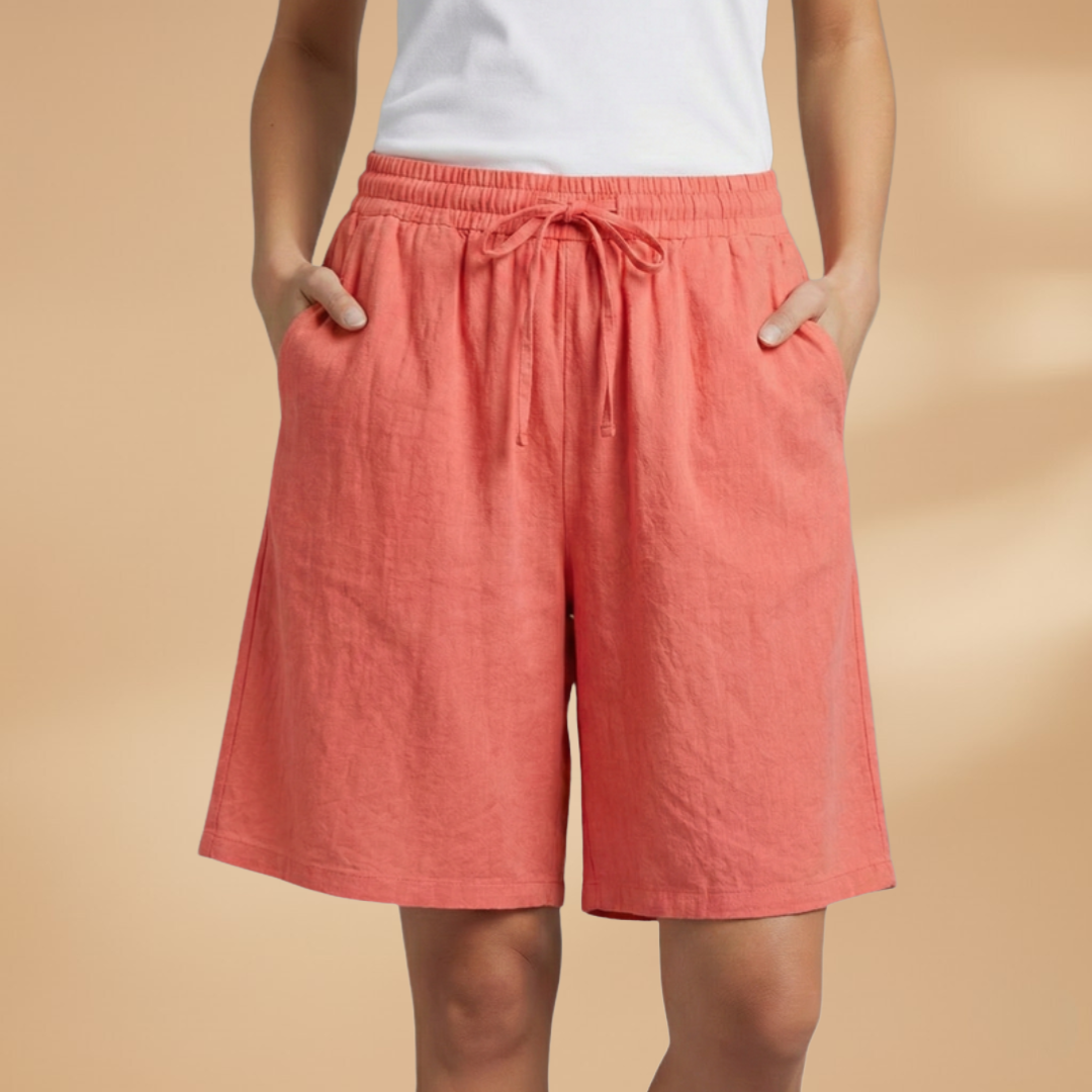 Short femme large taille froncée longueur genou vacances