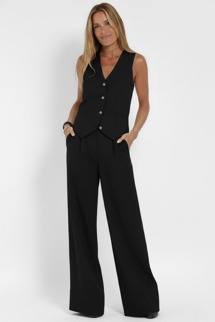 Vêtement deux pièces femme — veston col V et pantalon droit fluide | quotidien
