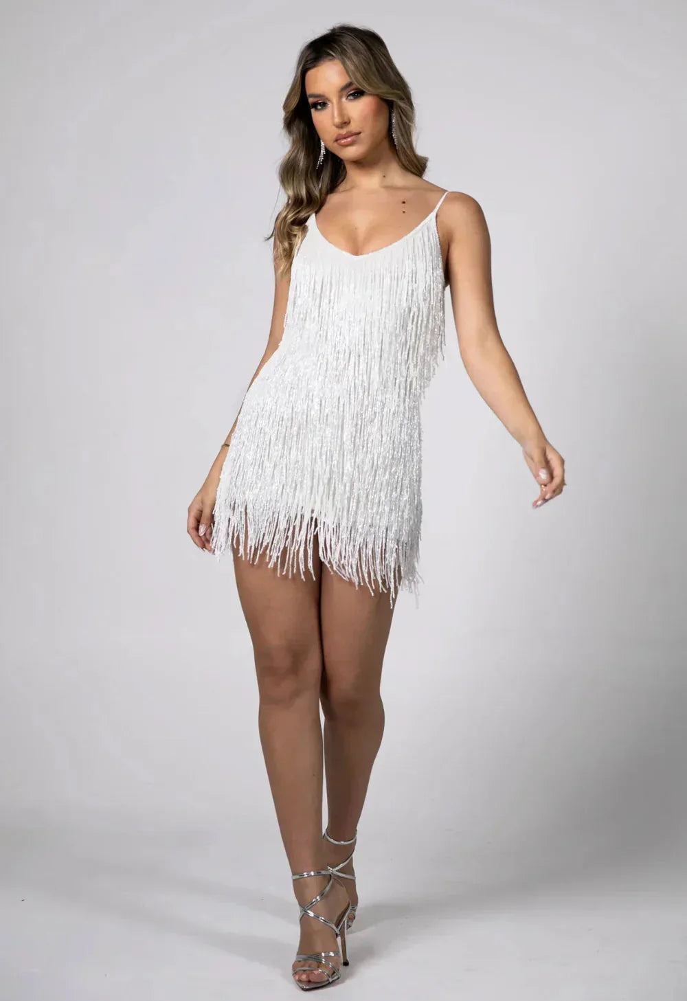 Robe Mini Femme Franges Bretelles Fines Plumes Soirée Festive