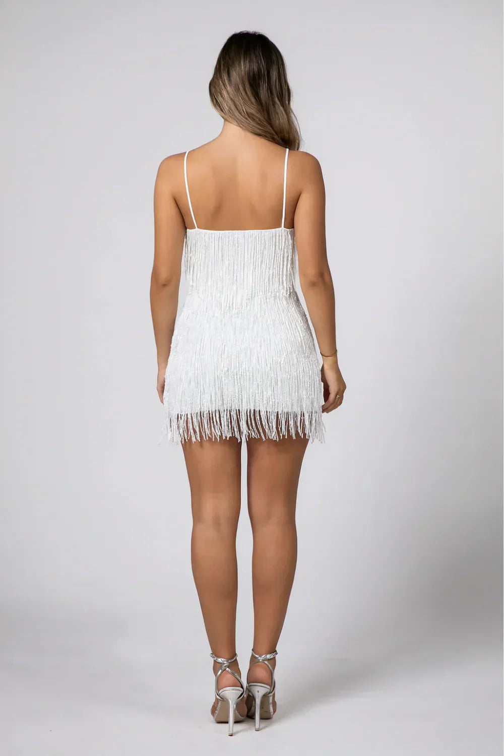 Robe Mini Femme Franges Bretelles Fines Plumes Soirée Festive