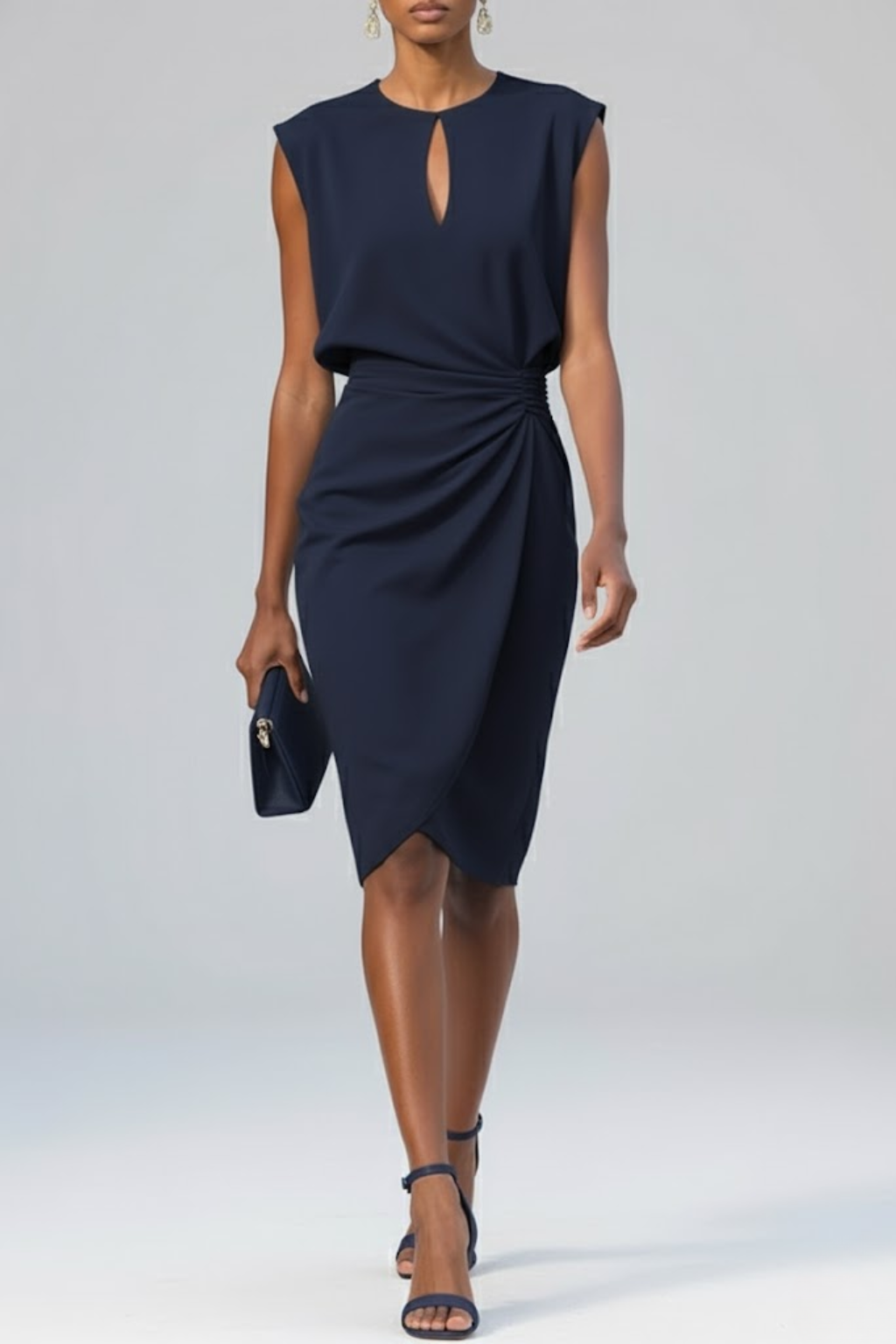 Robe midi femme encolure à découpe col rond élégante