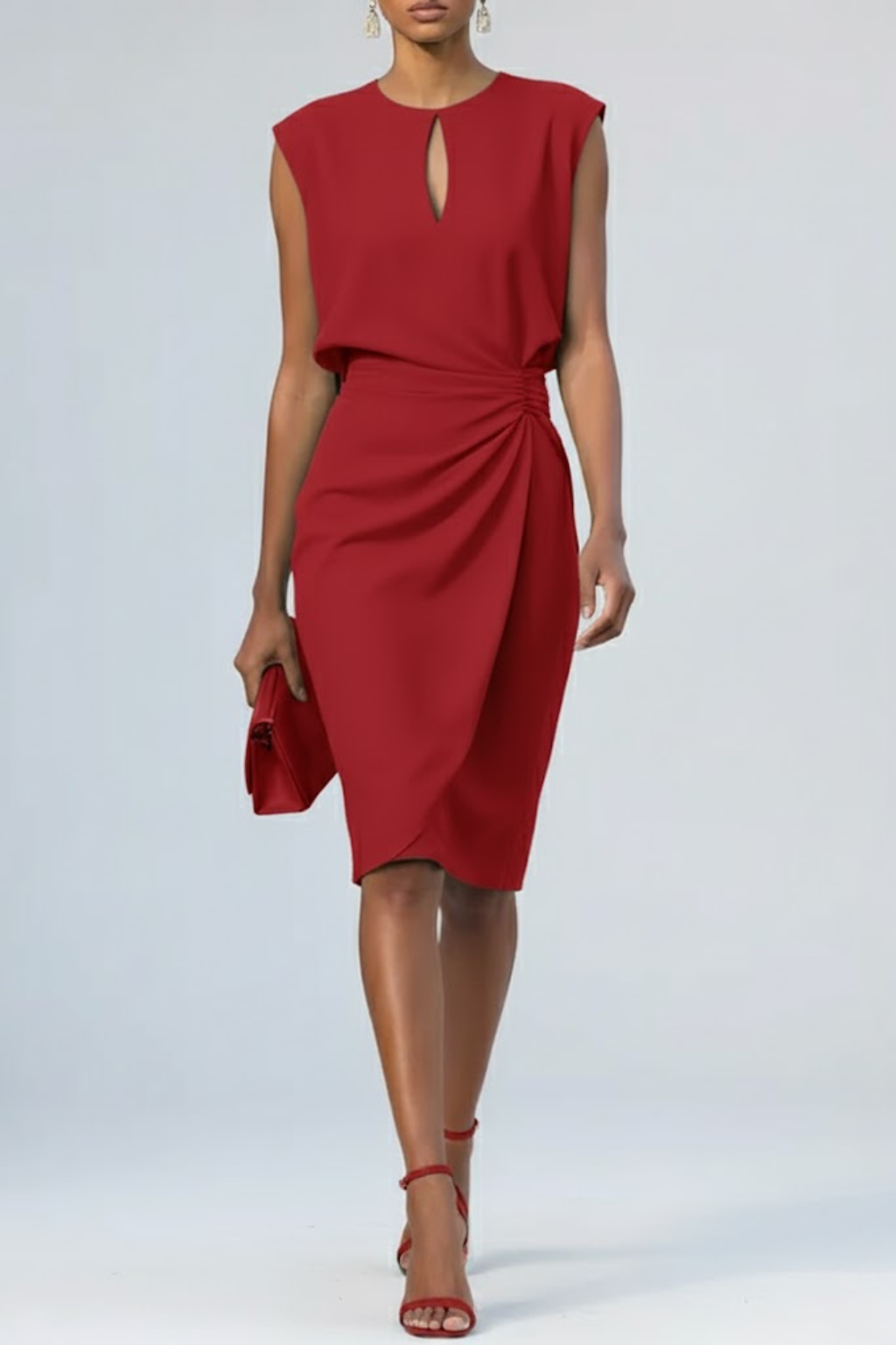 Robe midi femme encolure à découpe col rond élégante
