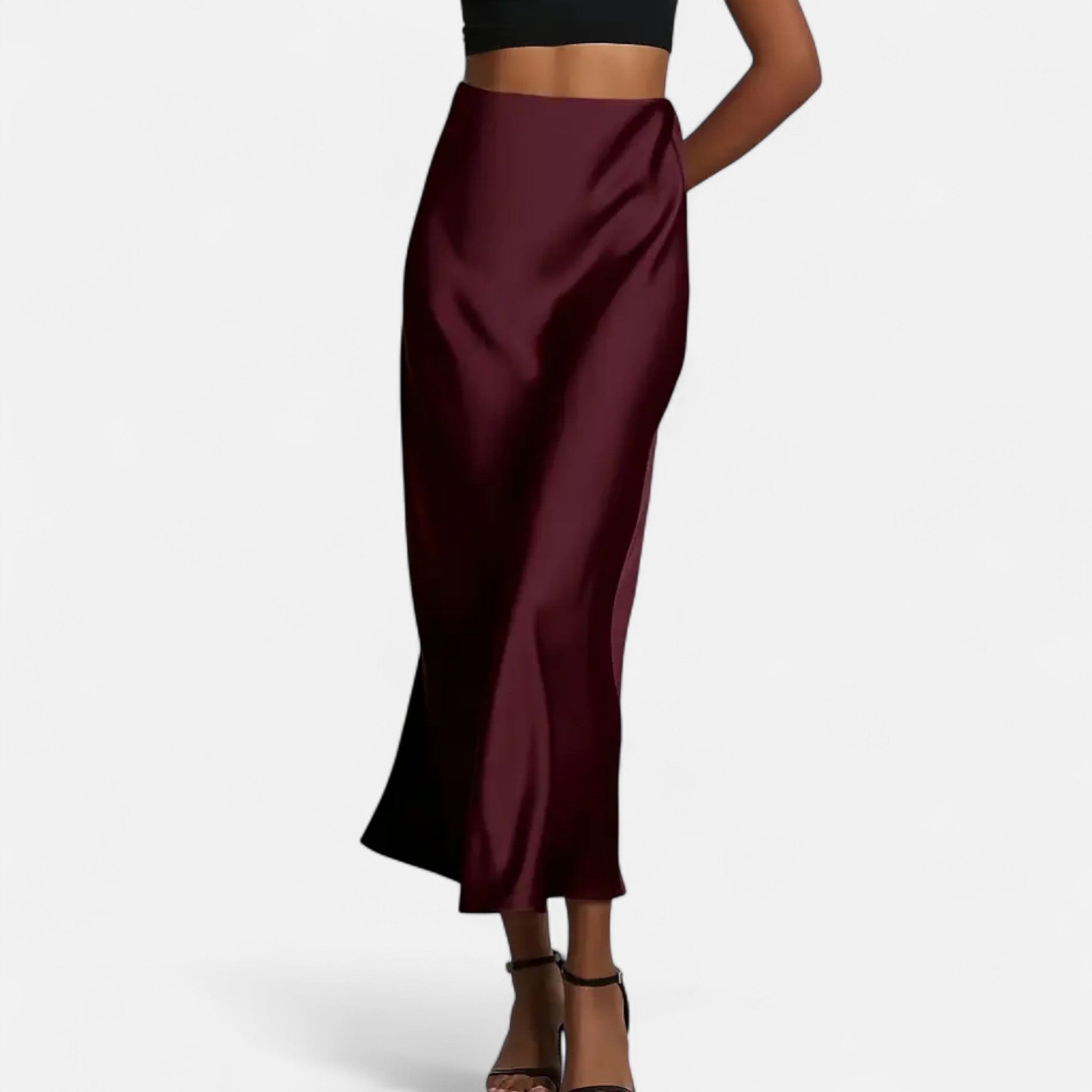 Jupe satin femme taille haute midi élégante
