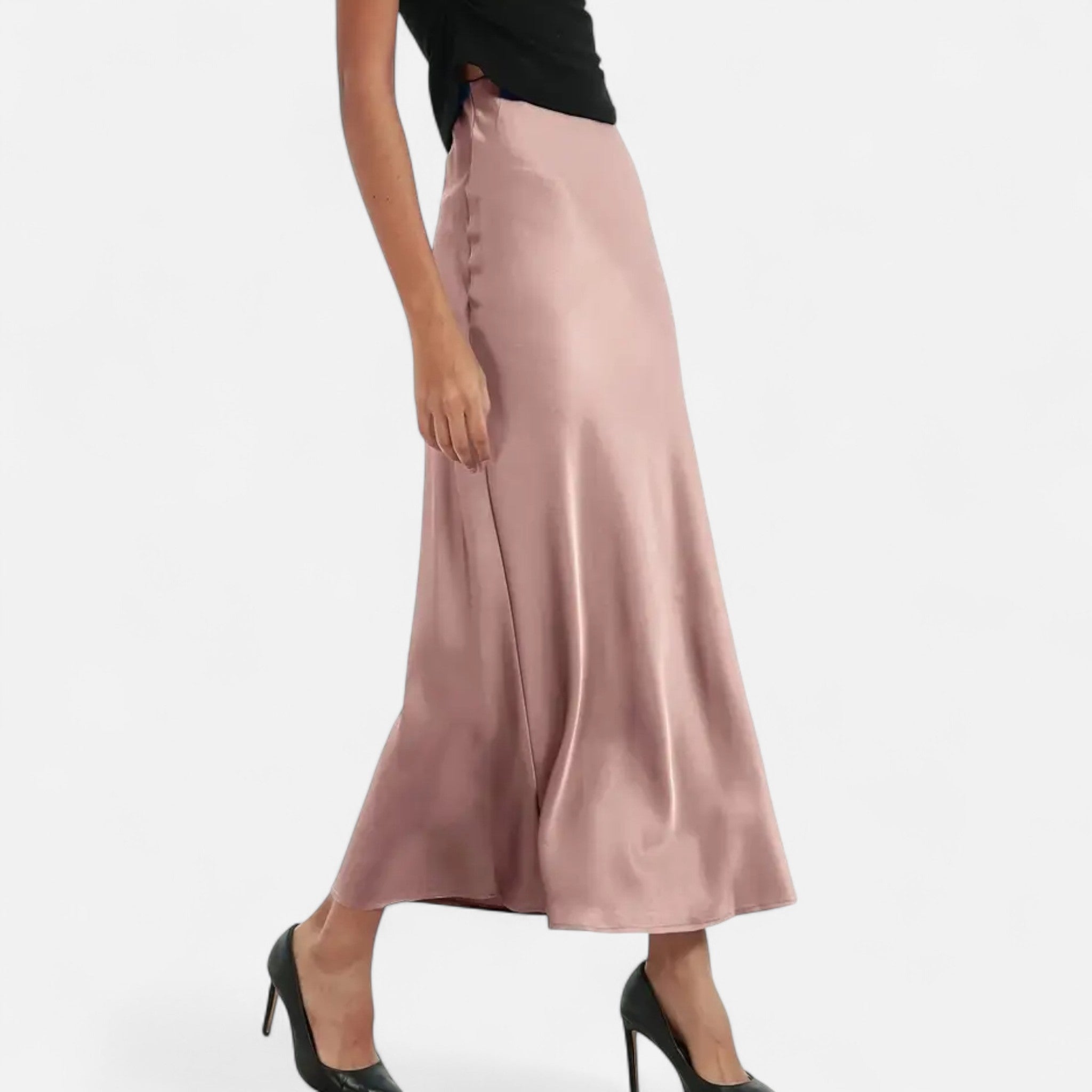 Jupe satin femme taille haute midi élégante