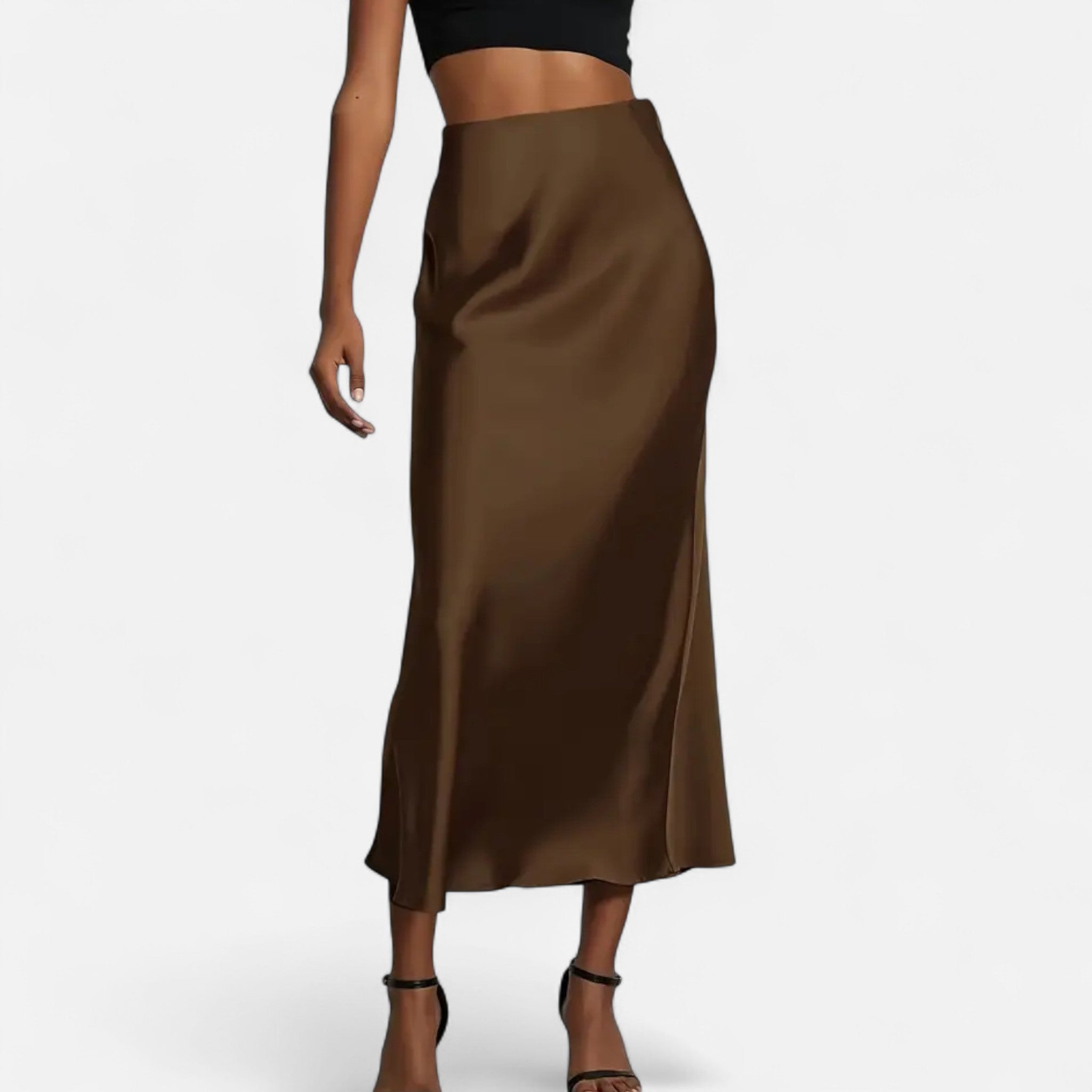 Jupe satin femme taille haute midi élégante