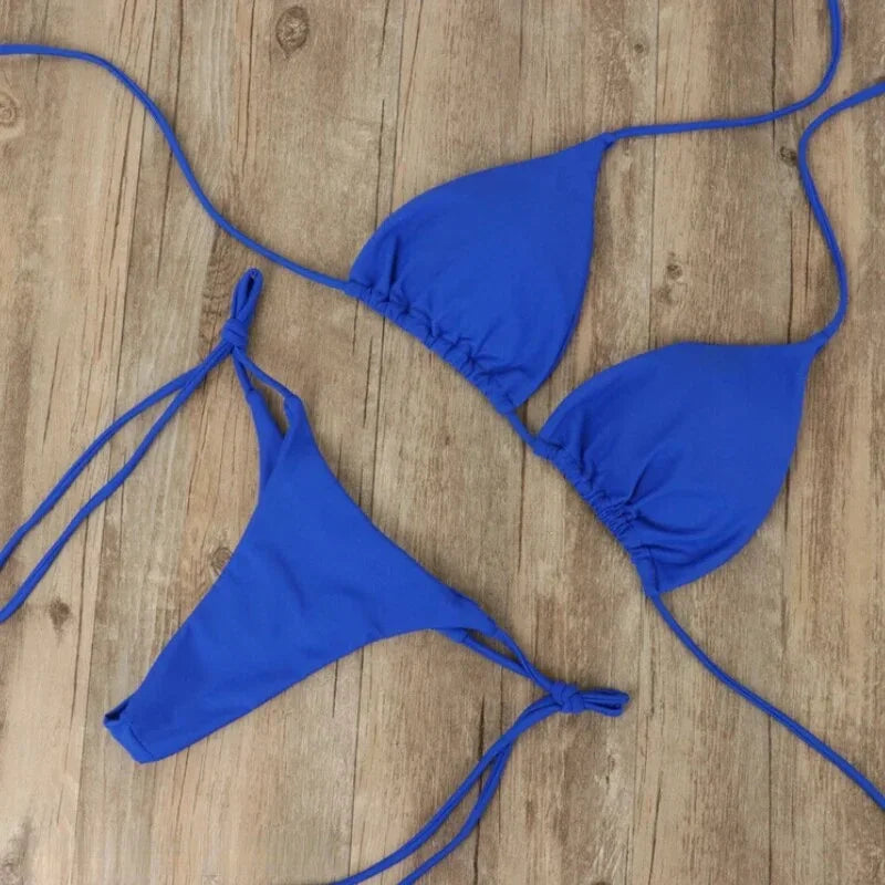 Bikini femme dos nu lacets réglables minimaliste