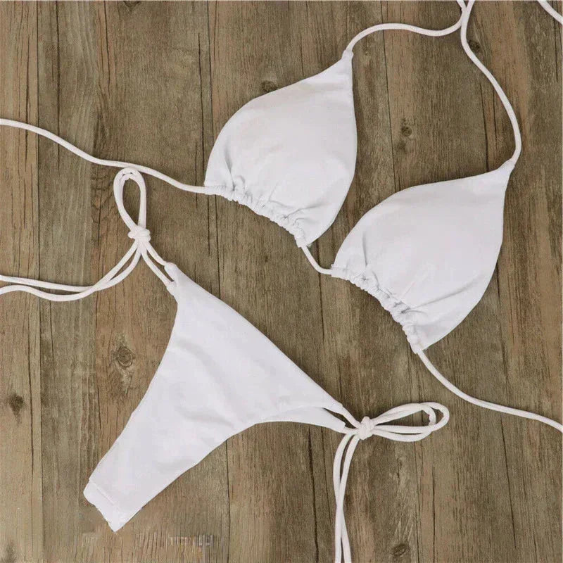 Bikini femme dos nu lacets réglables minimaliste