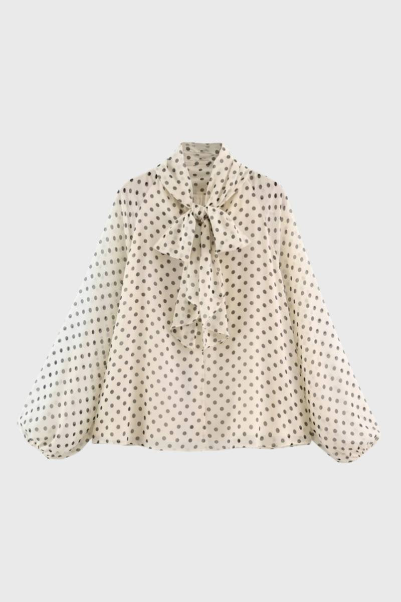 Blouse femme col lavallière à pois romantique