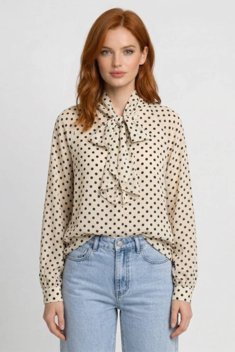 Blouse femme col lavallière à pois romantique