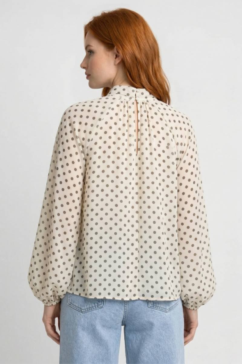 Blouse femme col lavallière à pois romantique