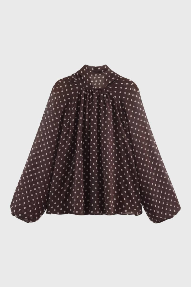 Blouse femme col lavallière à pois romantique