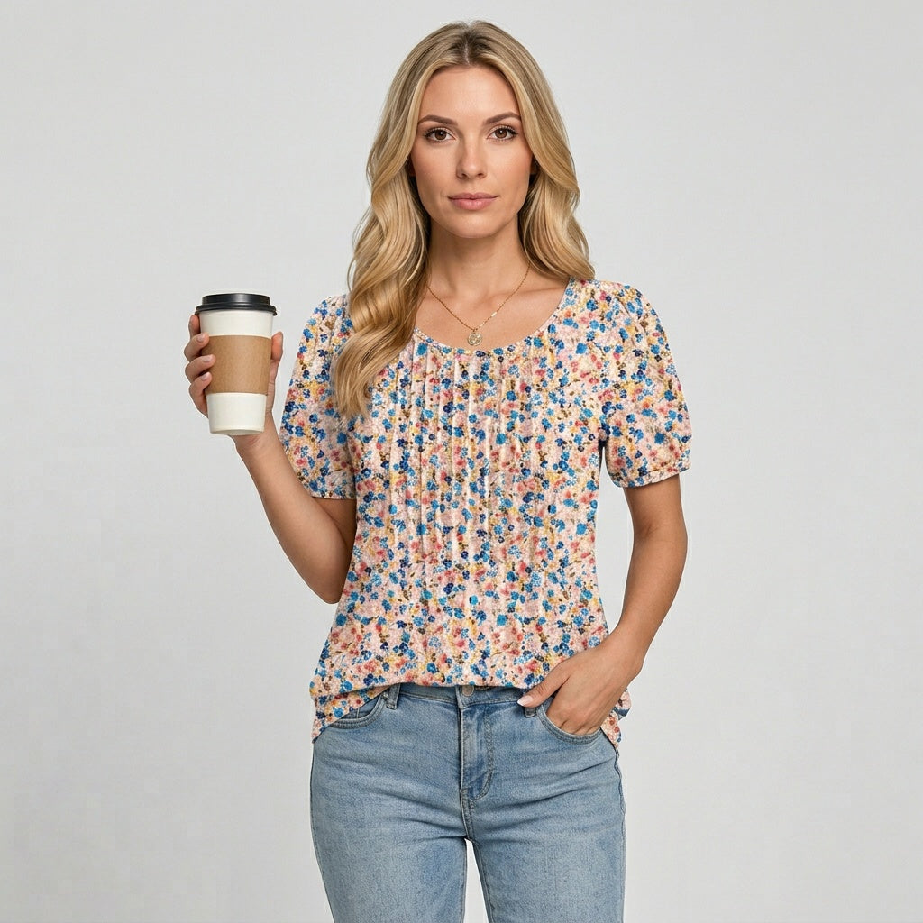 T-shirt Femme Col Rond Coupe Ample Imprimé Floral