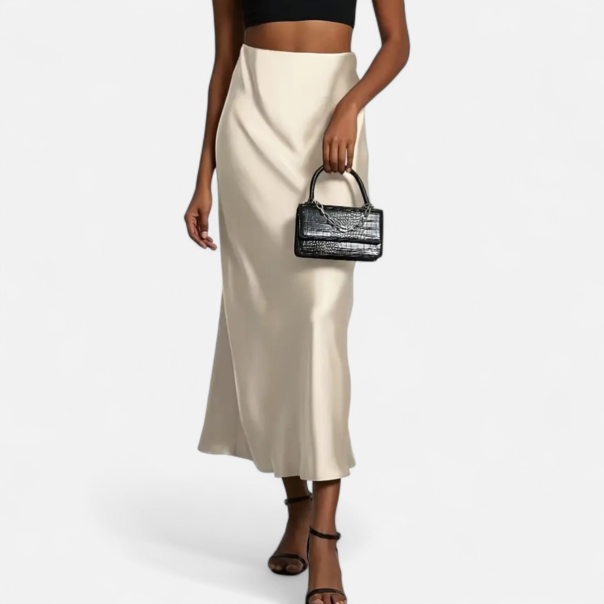 Jupe satin femme taille haute midi élégante