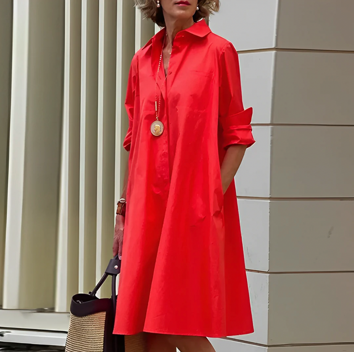 Robe Chemise Femme Fluide Boutonnée Ceinturée Casual Chic