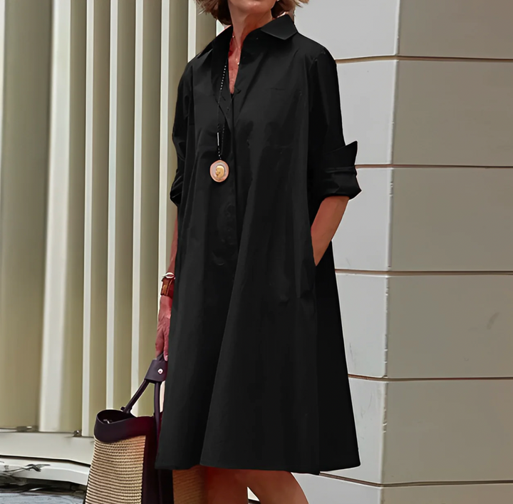 Robe Chemise Femme Fluide Boutonnée Ceinturée Casual Chic