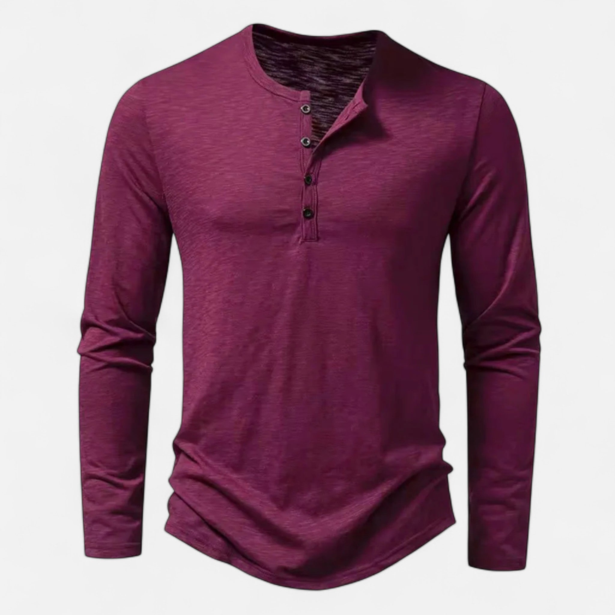 Henley Homme Manches Longues Coton Slim Fit