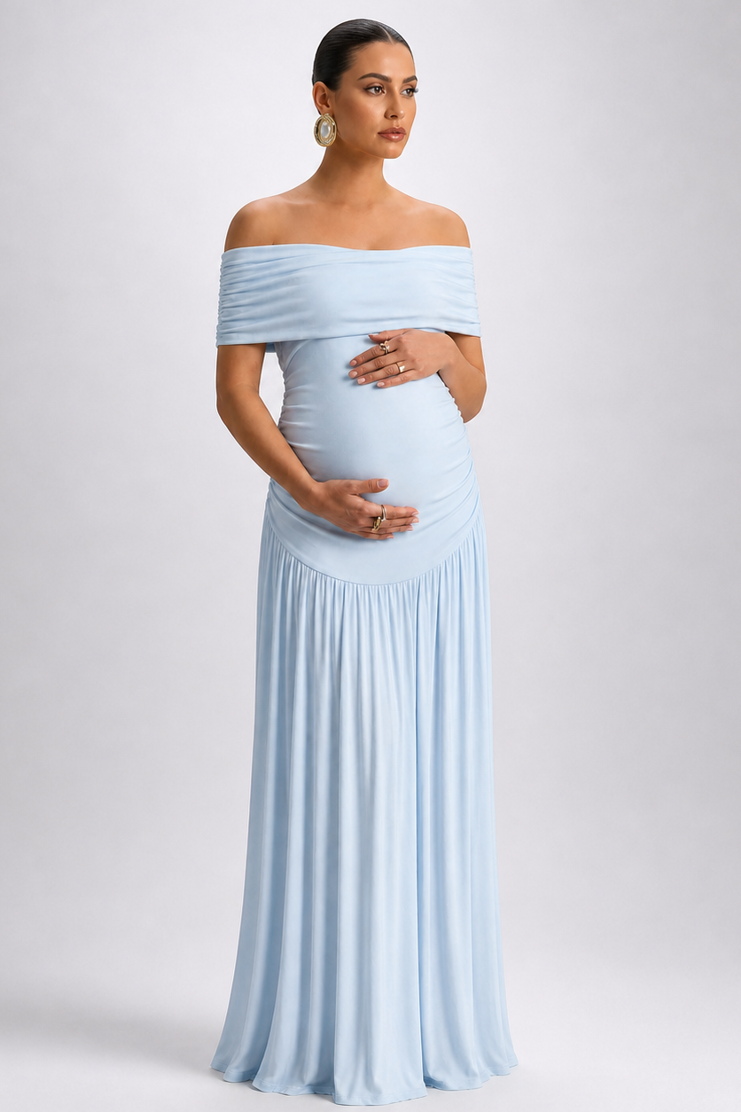 Robe Maternité Longue Épaules Dénudées Fluide Grossesse