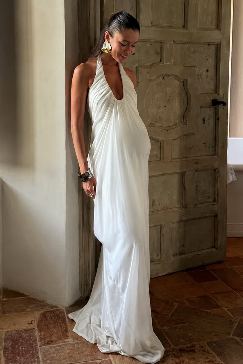 Robe Maxi Maternité Col Licou Dos Ouvert Fluide