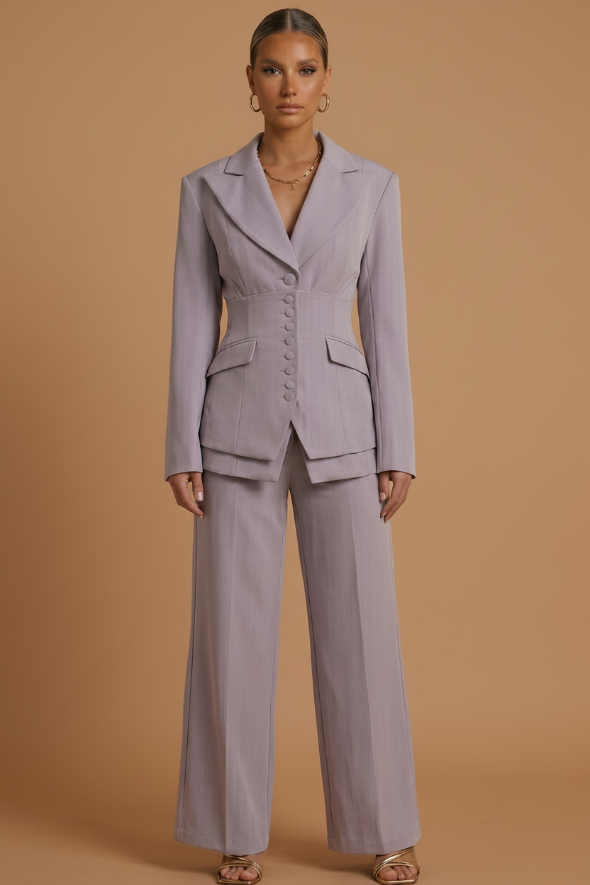 Tailleur femme deux pièces revers pointus pantalon jambe large