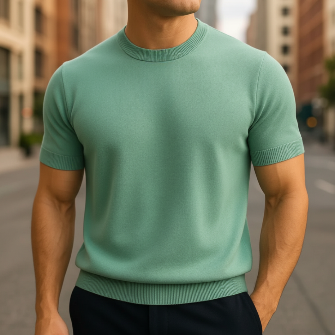 Pull homme cachemire manches courtes coupe régulière