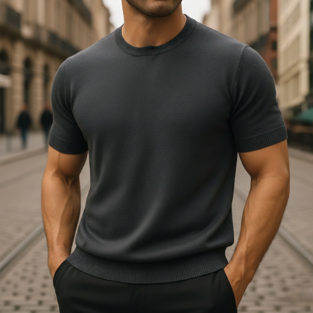 Pull homme cachemire manches courtes coupe régulière