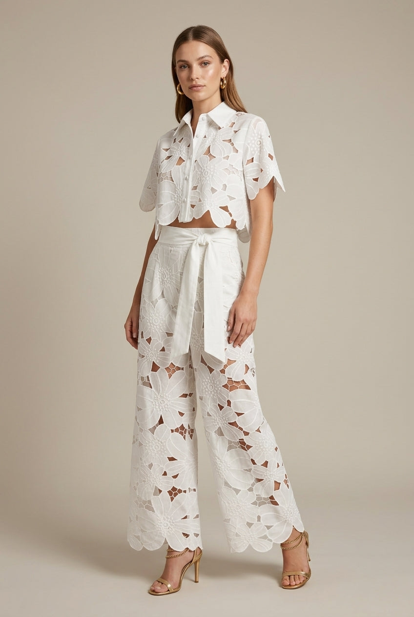 Ensemble femme dentelle deux pièces top cape pantalon large