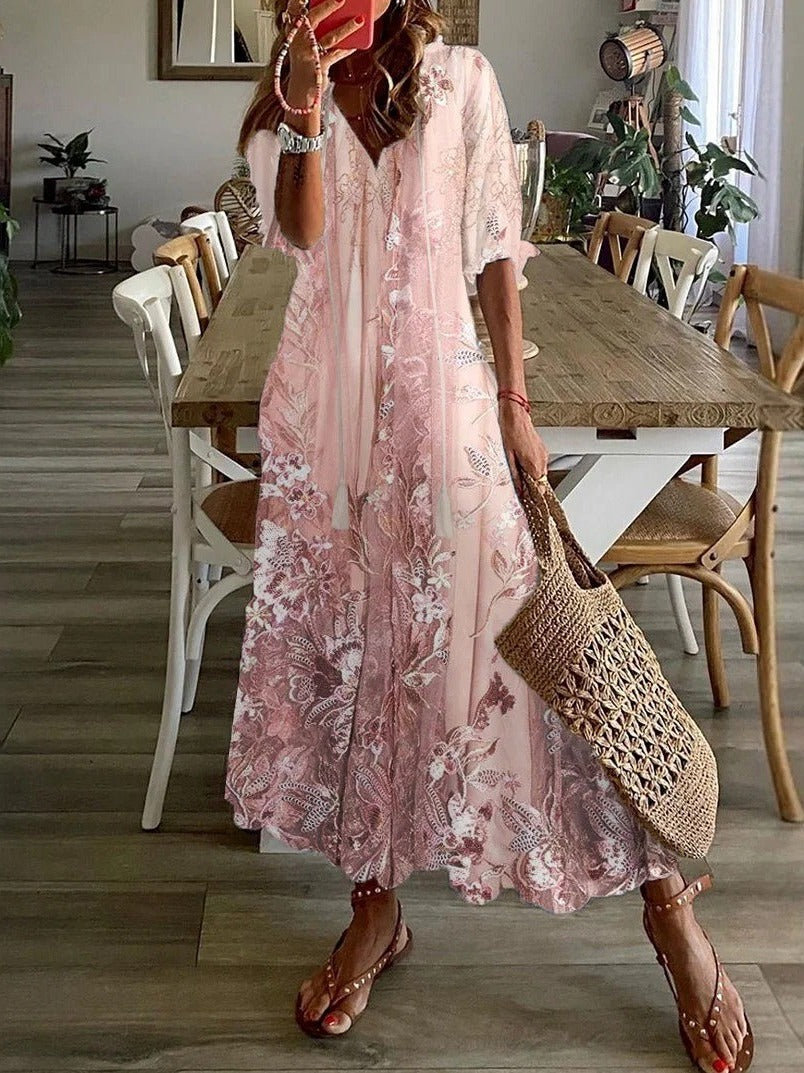 Robe Maxi Femme Fleurie Col V Sans Bretelles Été