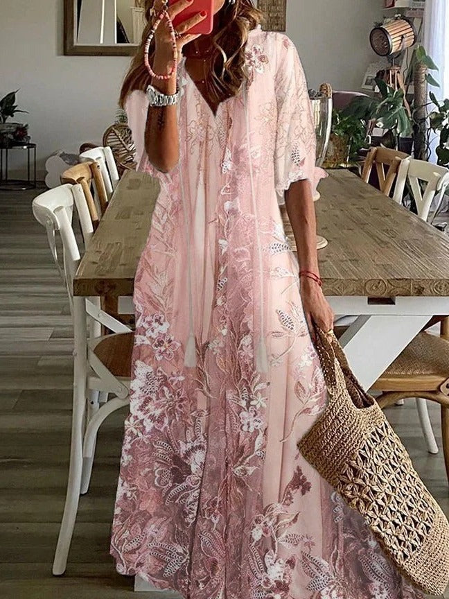 Robe Maxi Femme Fleurie Col V Sans Bretelles Été