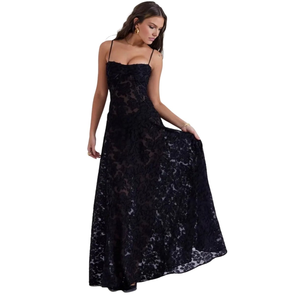 Robe Maxi Femme Corset Jacquard Floral Dos Lacets Soirée
