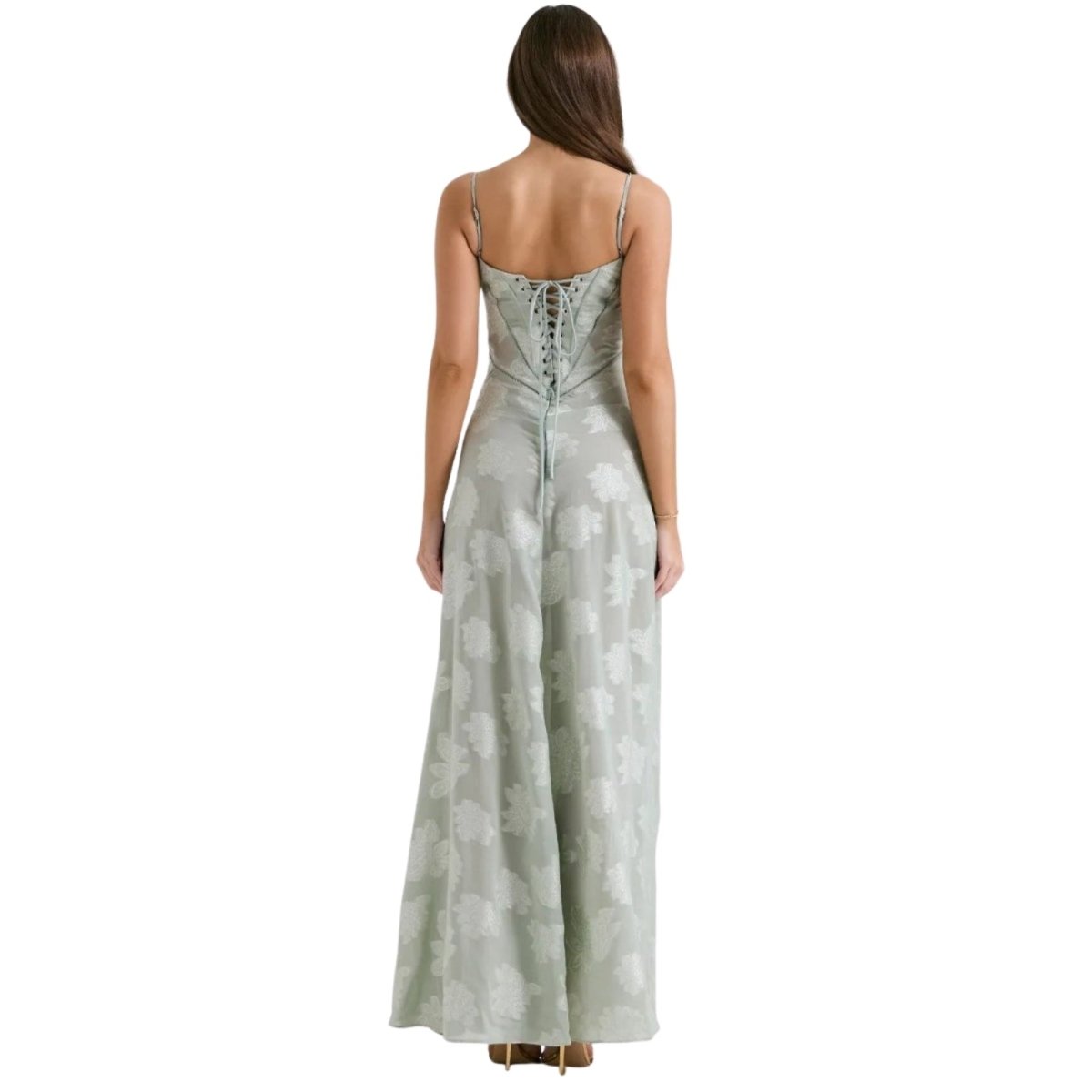 Robe Maxi Femme Corset Jacquard Floral Dos Lacets Soirée