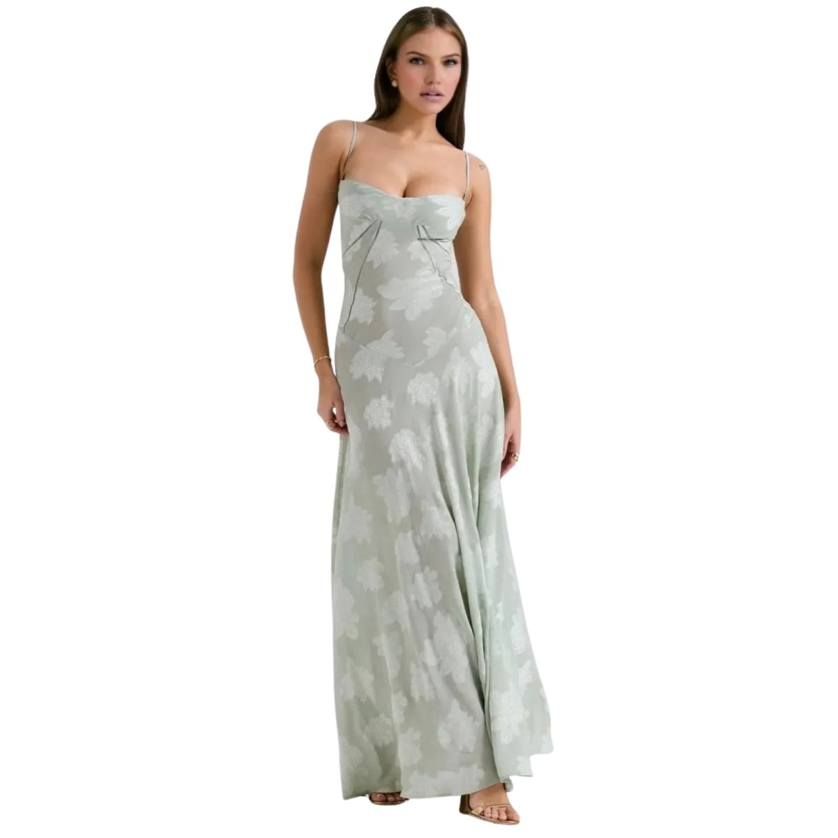 Robe Maxi Femme Corset Jacquard Floral Dos Lacets Soirée