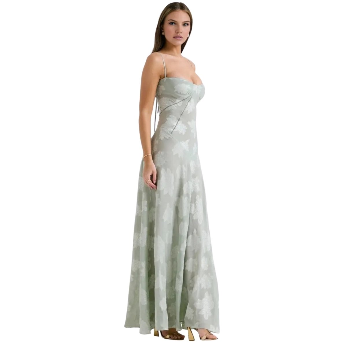 Robe Maxi Femme Corset Jacquard Floral Dos Lacets Soirée