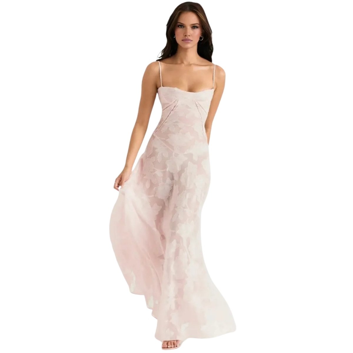 Robe Maxi Femme Corset Jacquard Floral Dos Lacets Soirée
