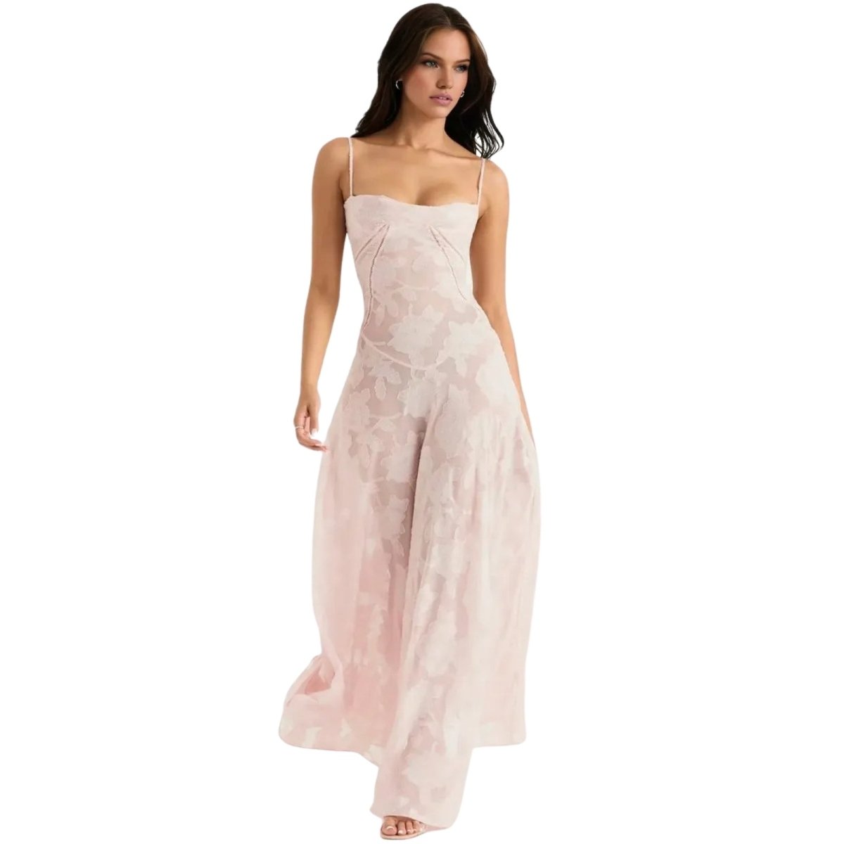 Robe Maxi Femme Corset Jacquard Floral Dos Lacets Soirée