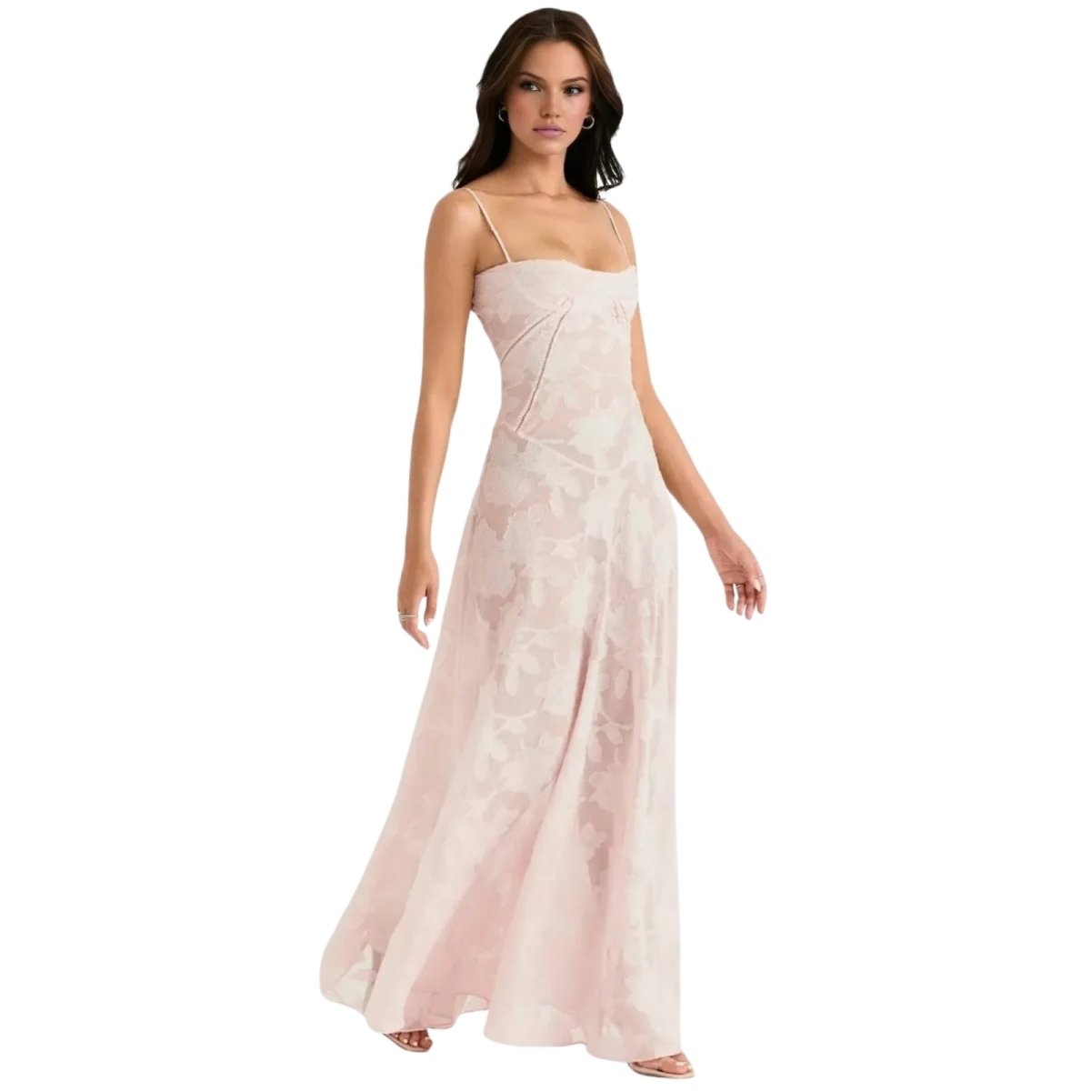Robe Maxi Femme Corset Jacquard Floral Dos Lacets Soirée