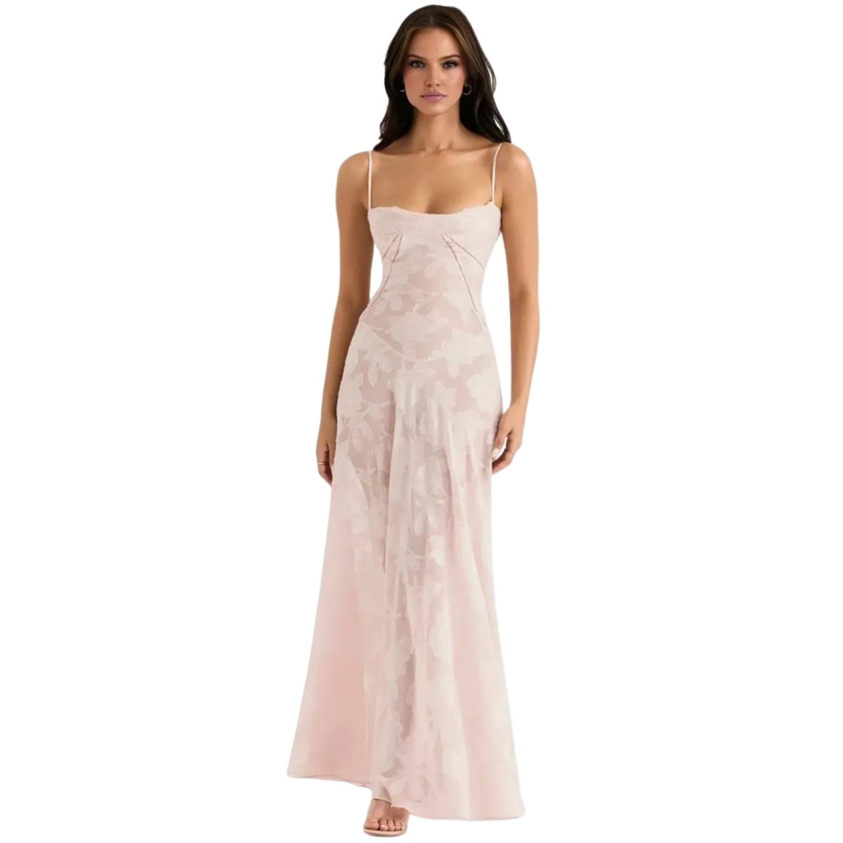 Robe Maxi Femme Corset Jacquard Floral Dos Lacets Soirée