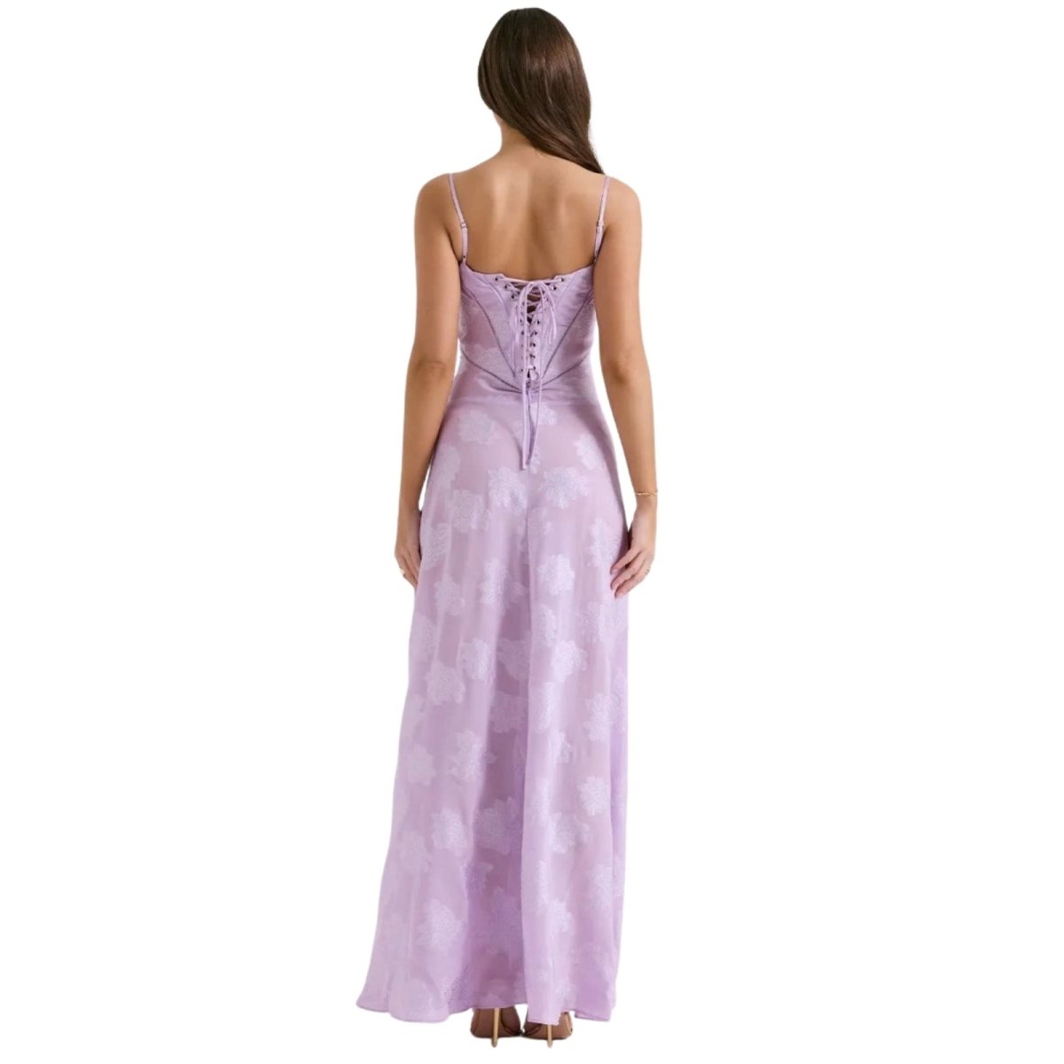 Robe Maxi Femme Corset Jacquard Floral Dos Lacets Soirée