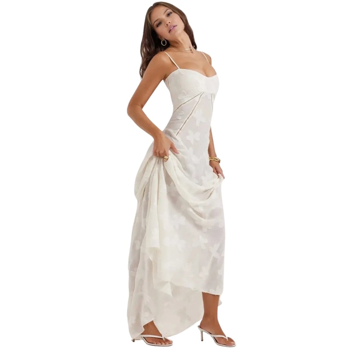 Robe Maxi Femme Corset Jacquard Floral Dos Lacets Soirée