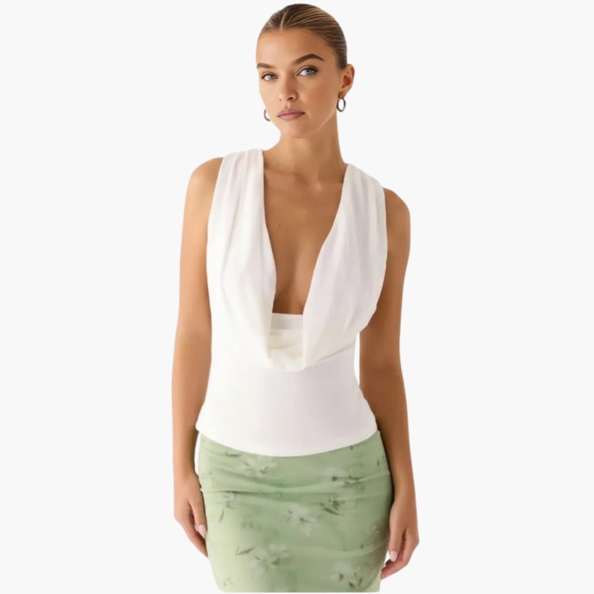 Top Femme Col Bénitier Dos Nu Jersey Drapé Sans Manches