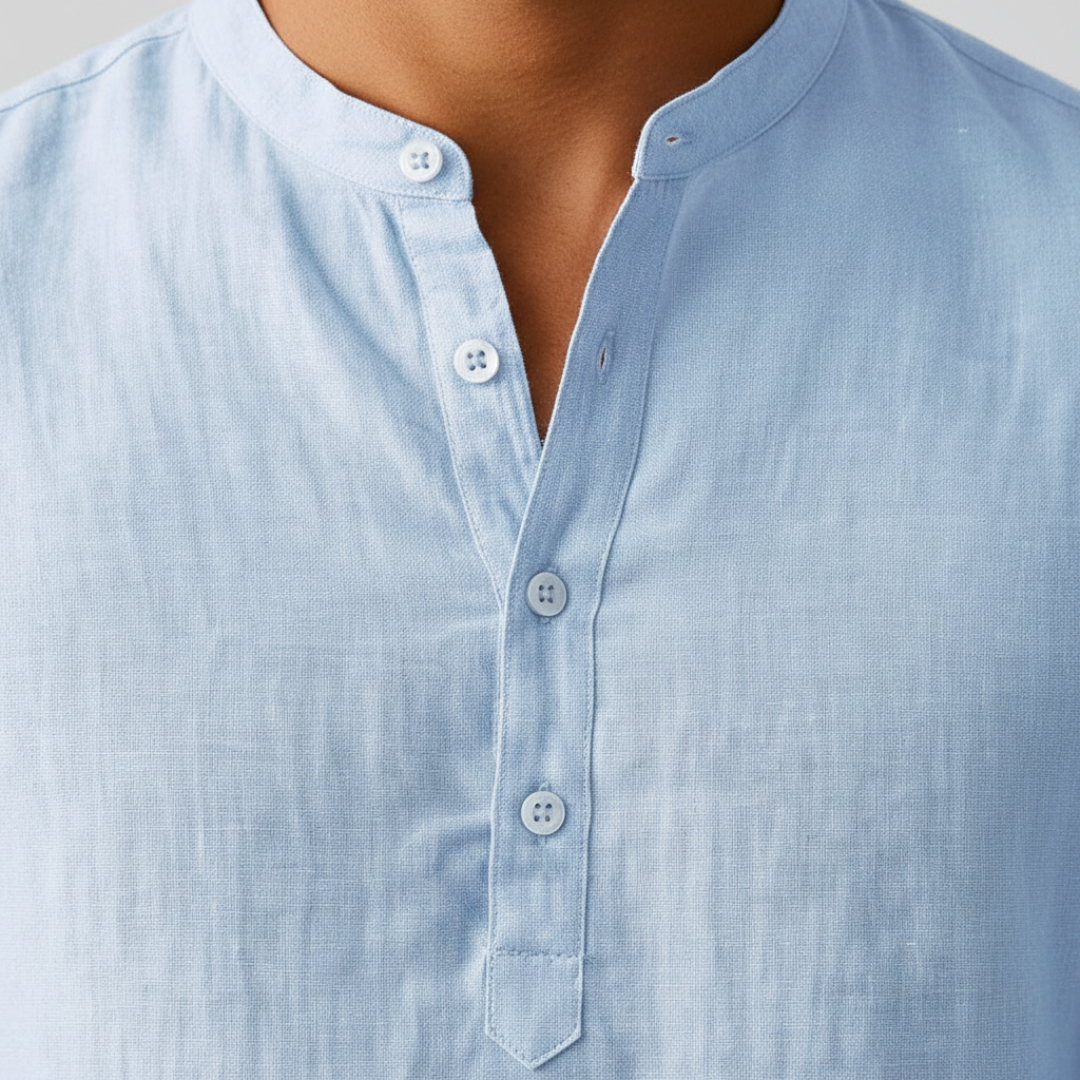 Chemise homme lin manches longues col henley été