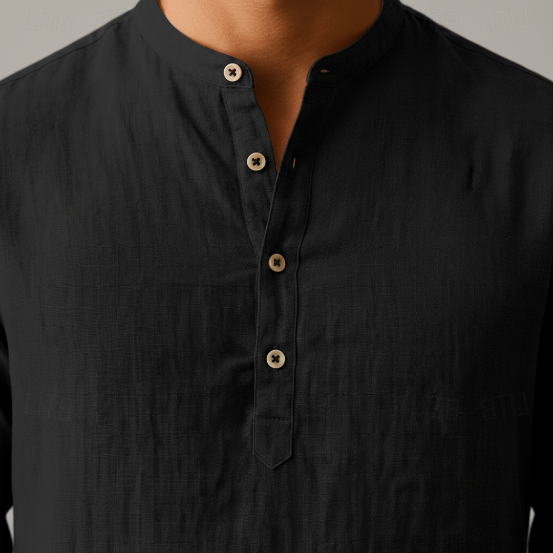Chemise homme lin manches longues col henley été