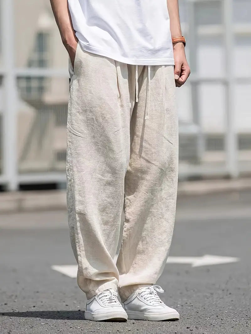 Pantalon lin homme baggy décontracté été respirant