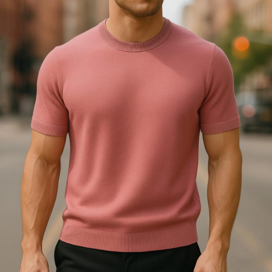 Pull homme cachemire manches courtes coupe régulière