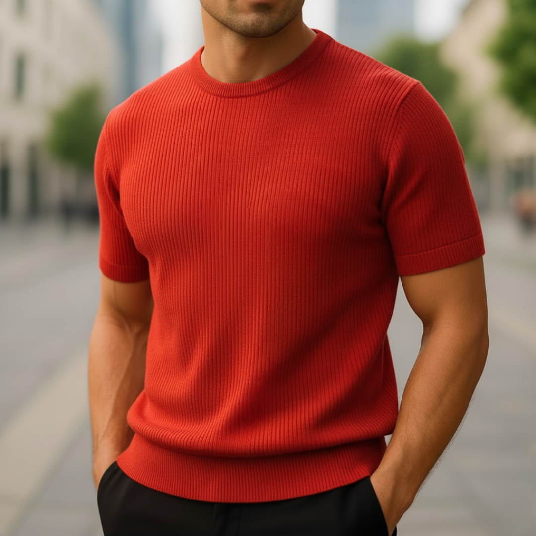 Pull homme cachemire manches courtes coupe régulière