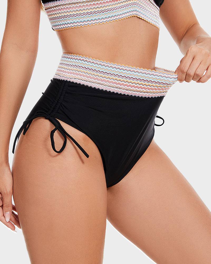 Bikini femme taille haute gainant colorblock réglable